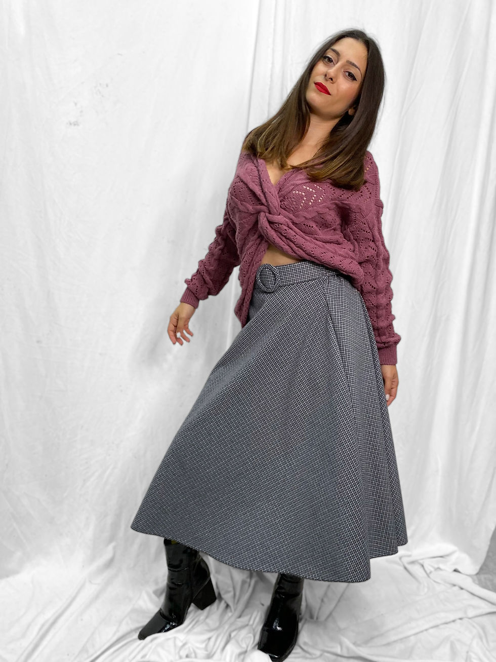Thumbnail: Checkered Thick Winter Skirt with Belt