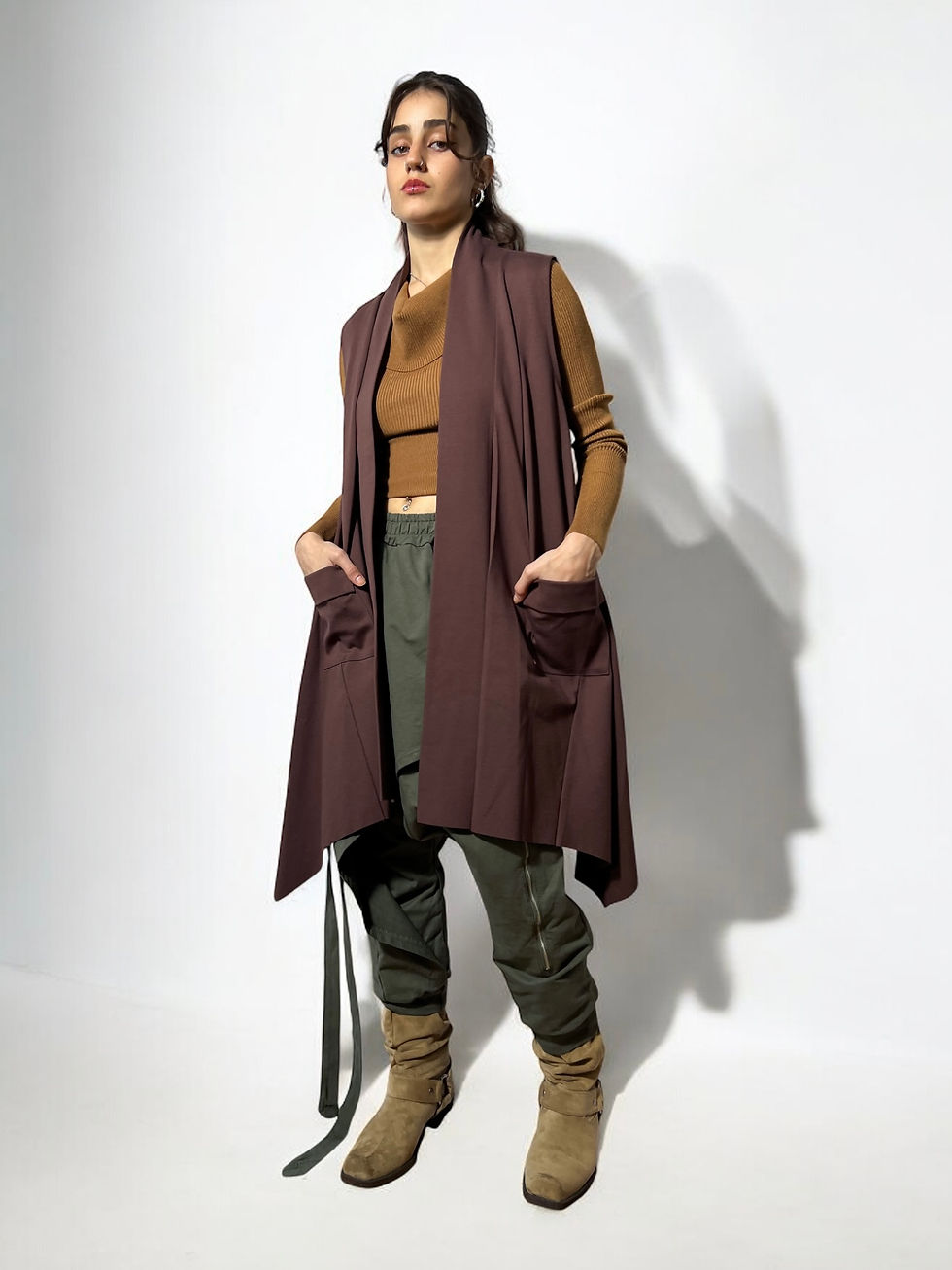 Thumbnail: Sleeveless Cardigan with Pockets and Asymmetrical Hem