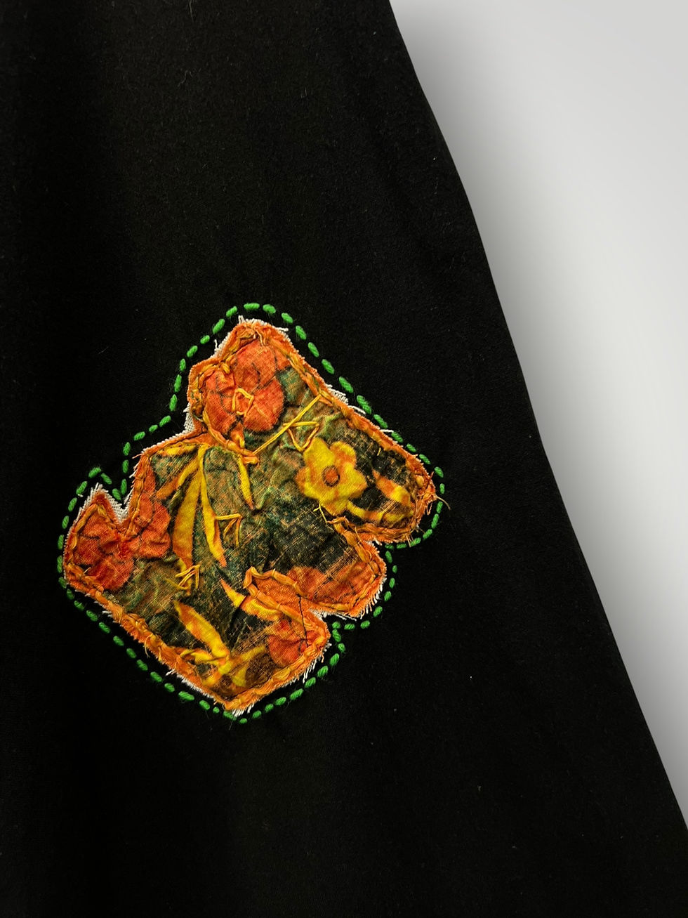Thumbnail: Black Wide Leg Pants with Colorful Embroidered Details
