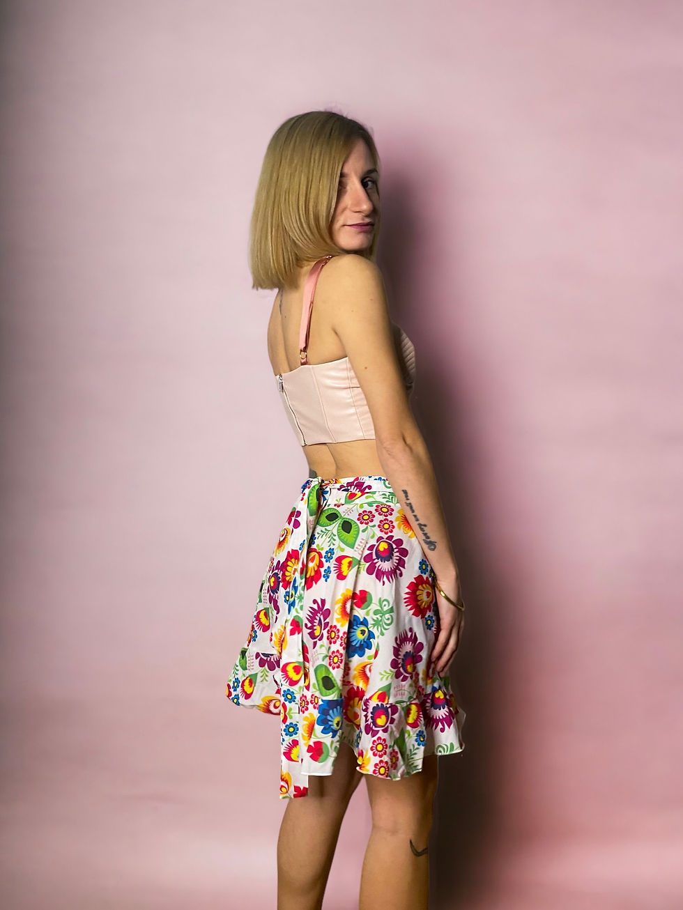 Thumbnail: EXHI - Short Floral Patterned Wrap Skirt