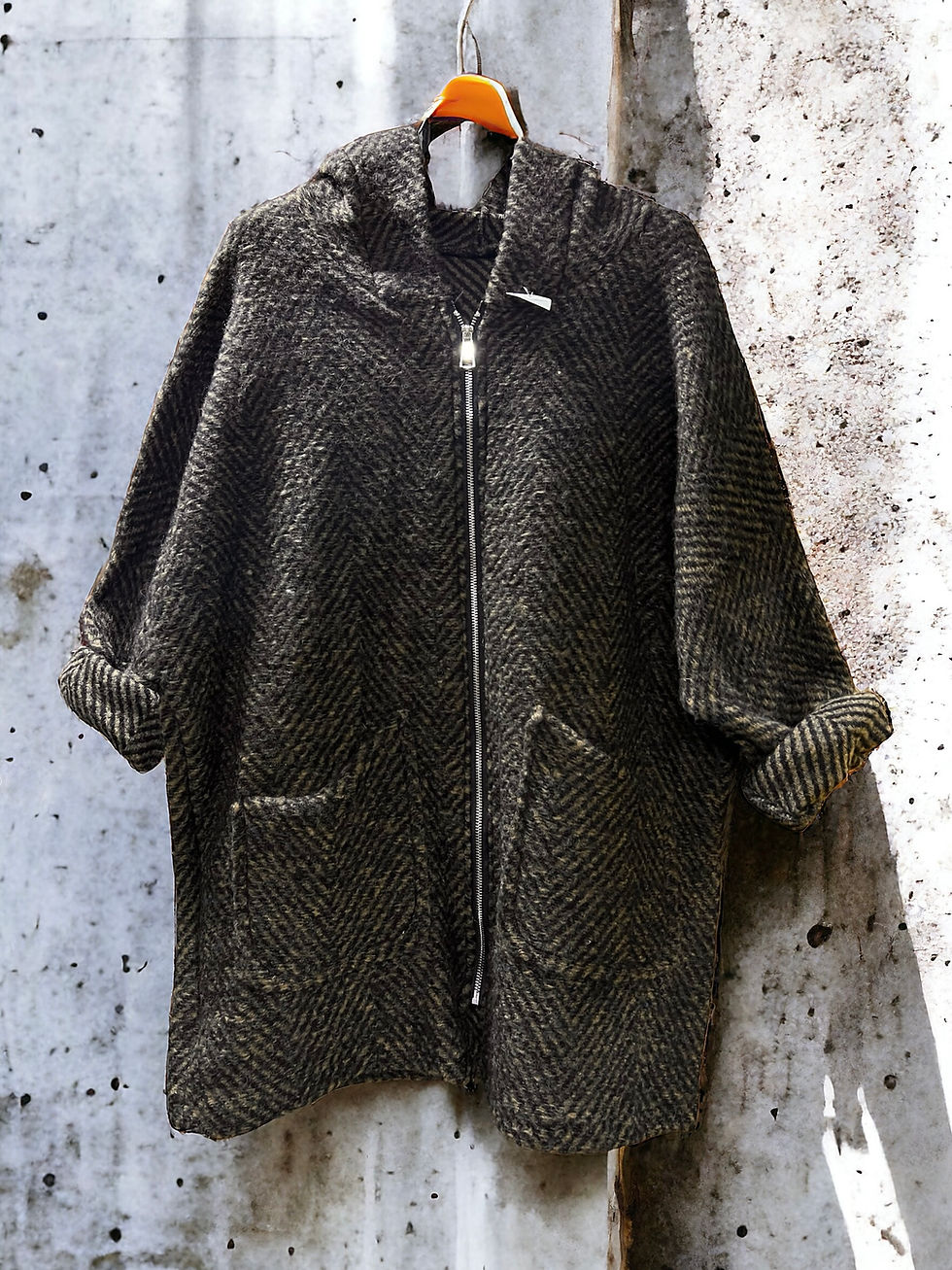 Thumbnail: Jacket with Herringbone Pattern, Hood and Pockets