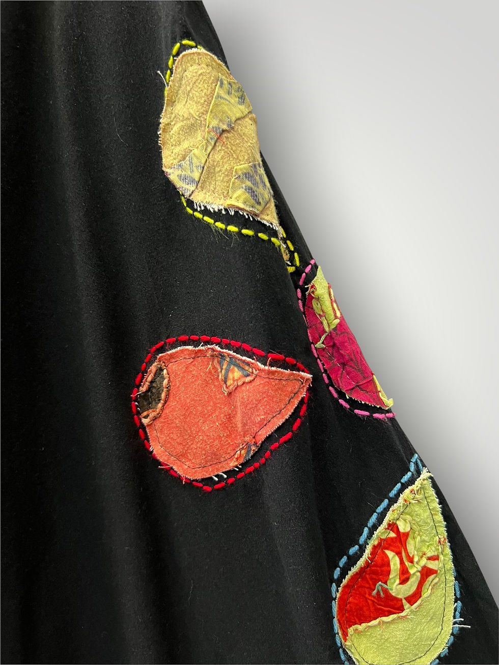 Thumbnail: Black Wide Leg Pants with Colorful Embroidered Details