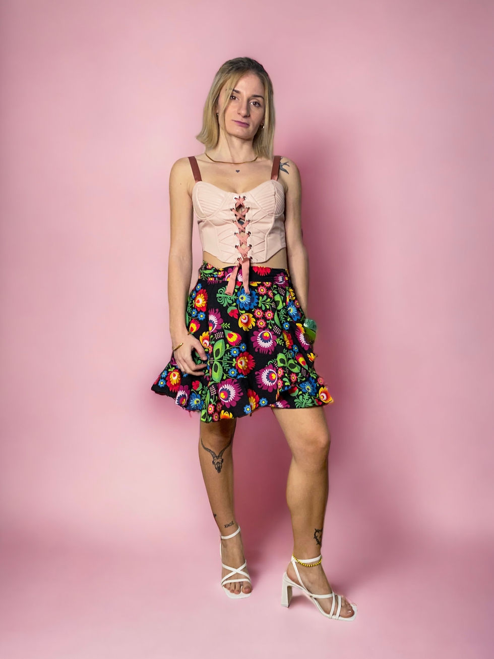 Thumbnail: EXHI - Short Floral Patterned Wrap Skirt