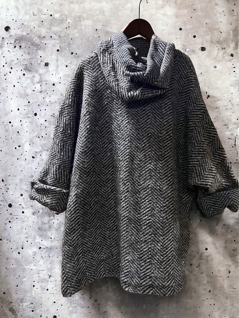 Thumbnail: Jacket with Herringbone Pattern, Hood and Pockets