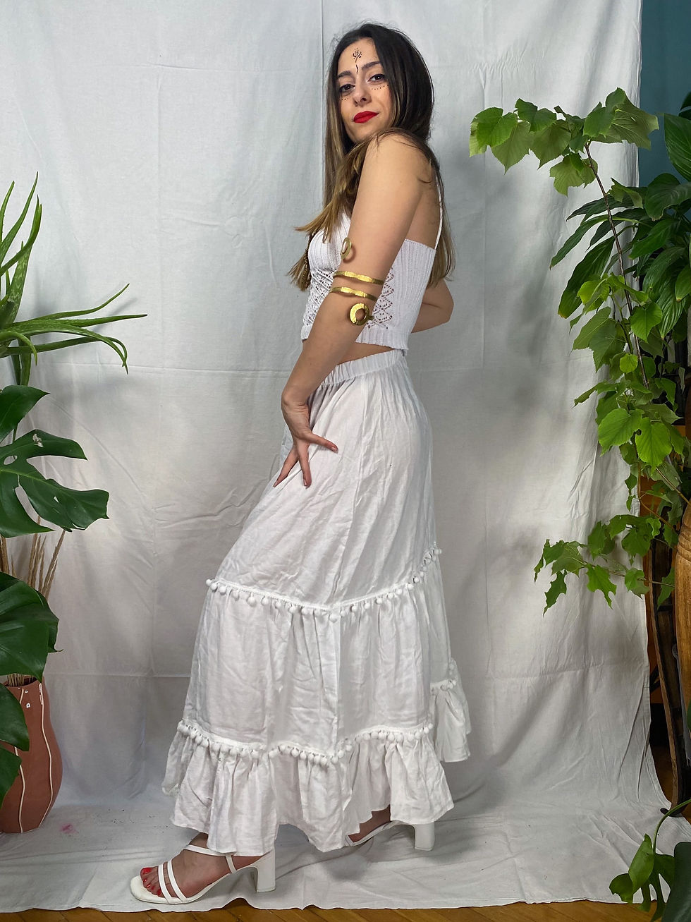 Thumbnail: FATE - Boho Long Skirt with Bon-Bon and Elastic