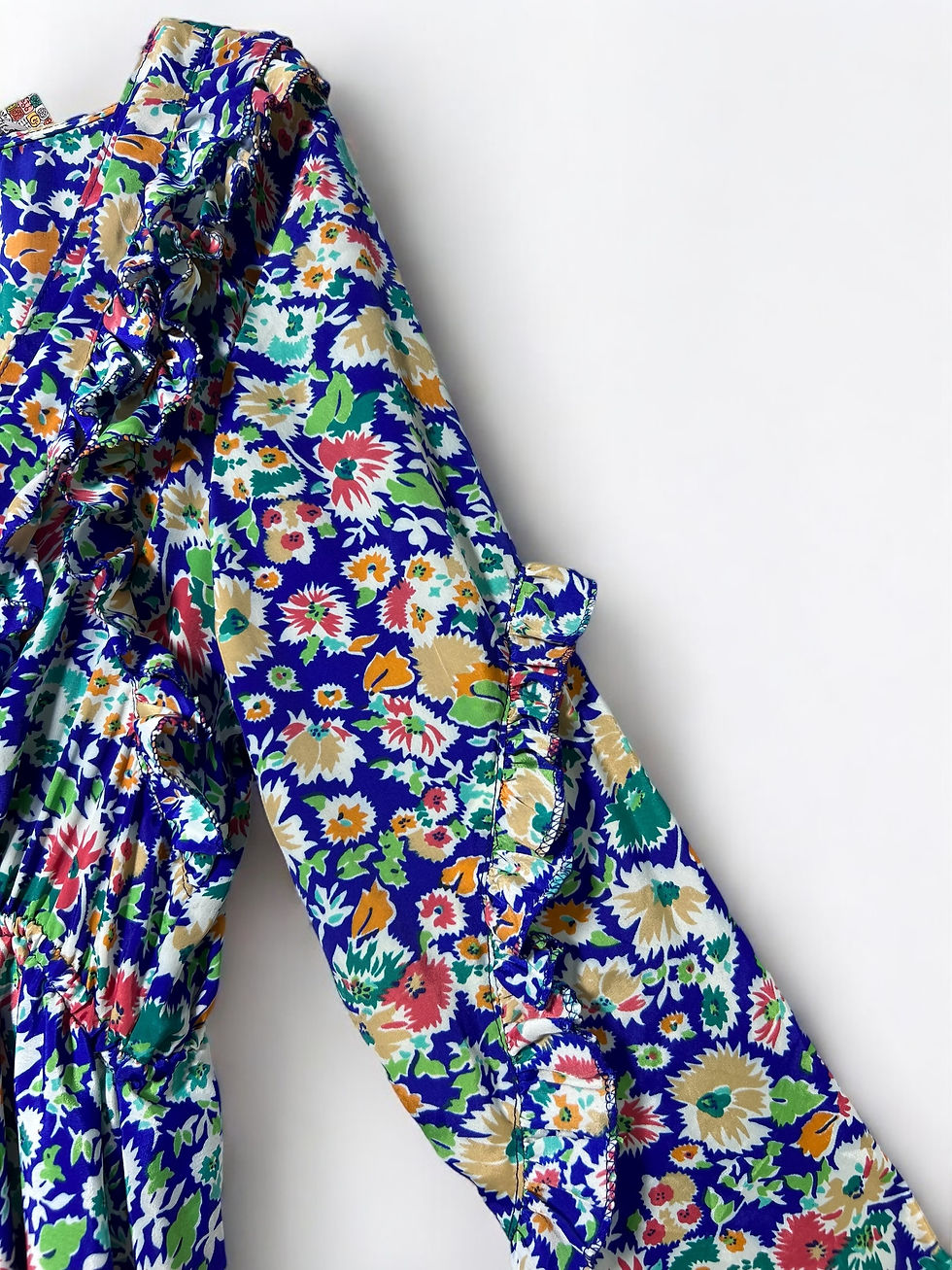 Μικρογραφία: Μεταξωτό Φλοράλ Φόρεμα με Διακοσμητικούς Φραμπαλάδες