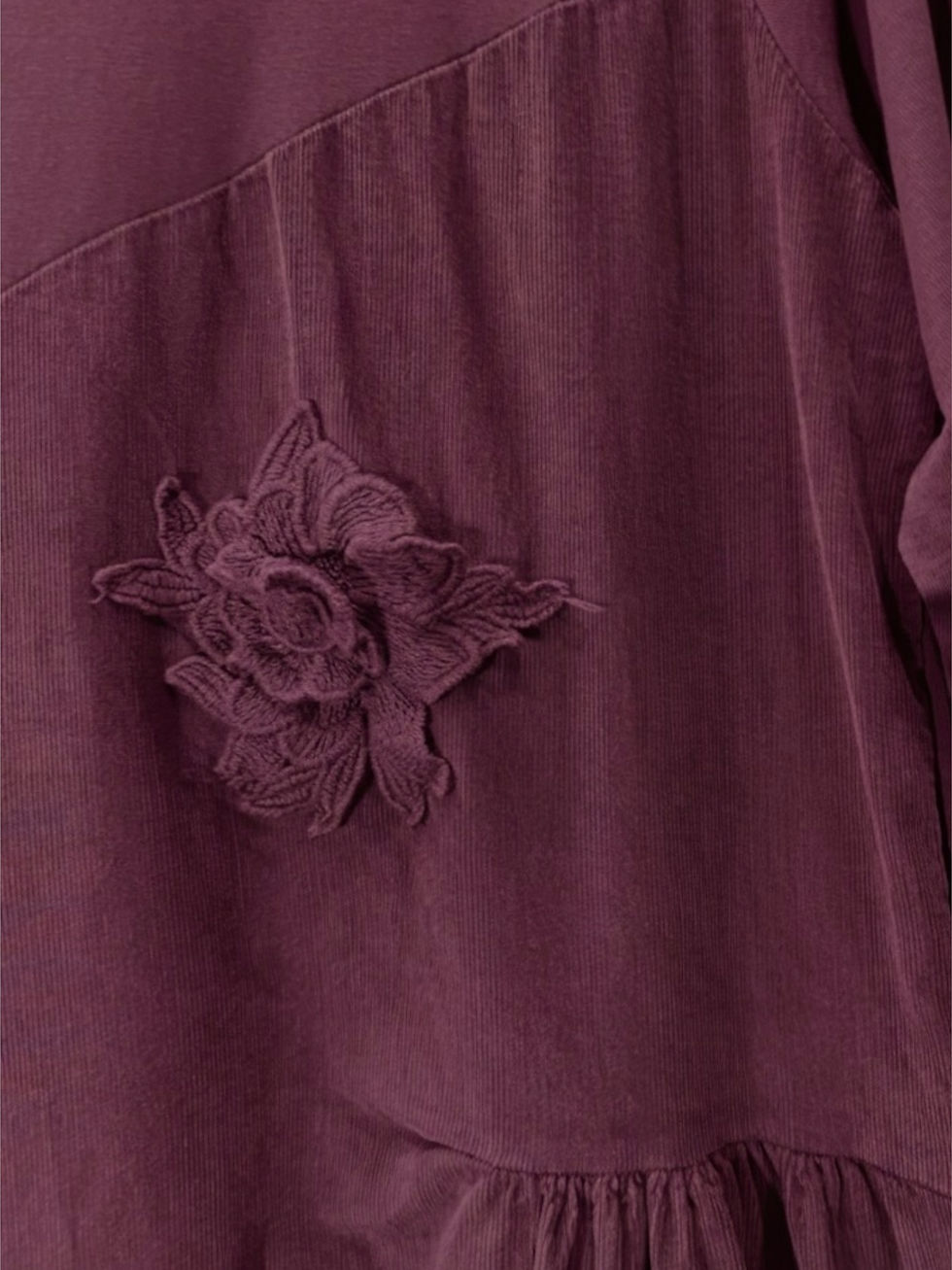 Μικρογραφία: Μακρυμάνικο Κοτλέ Φόρεμα με Μακό Κομμάτι και Απλικέ Λουλούδια