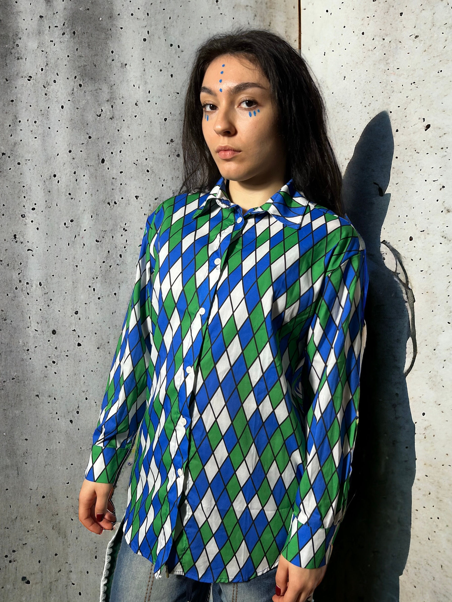 Long Sleeve Shirt with Colored Diamonds