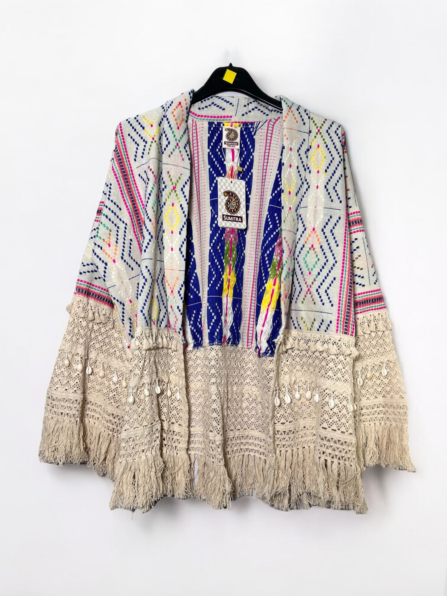 Cotton Boho Cardigan with Lace and Seashells