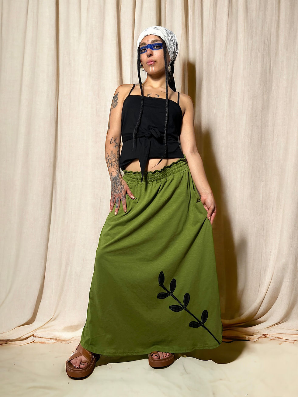 Cotton Skirt with Sewn Piece Representing a Branch