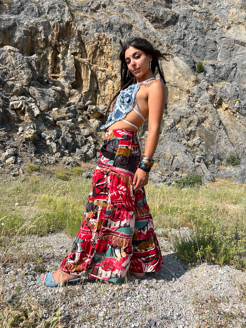 Thumbnail: Trousers with a Multi-Colored Pattern and Multiple Layers of Ruffles