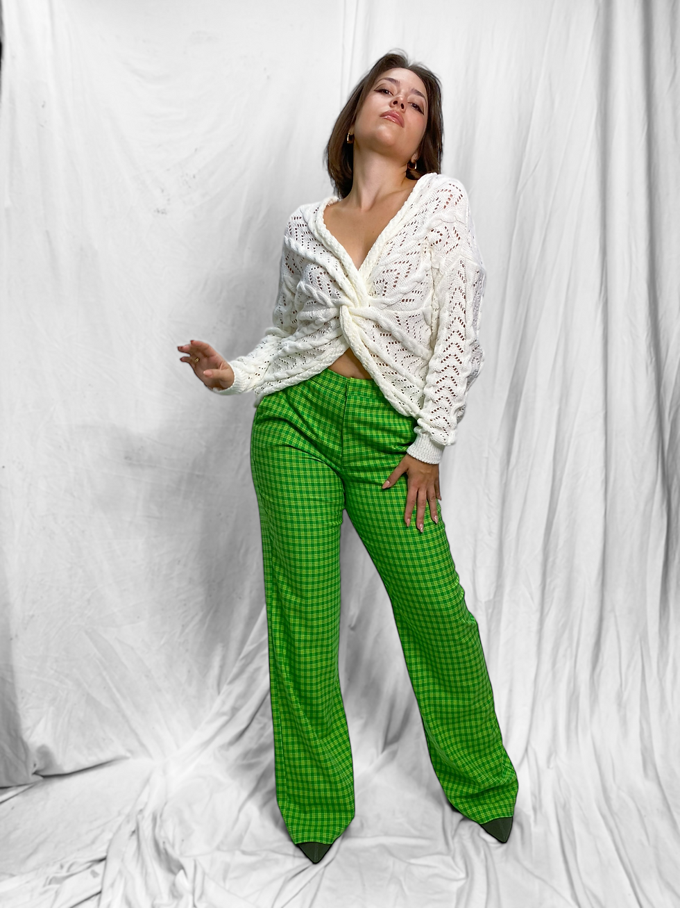 Plaid Green Pants with Pockets