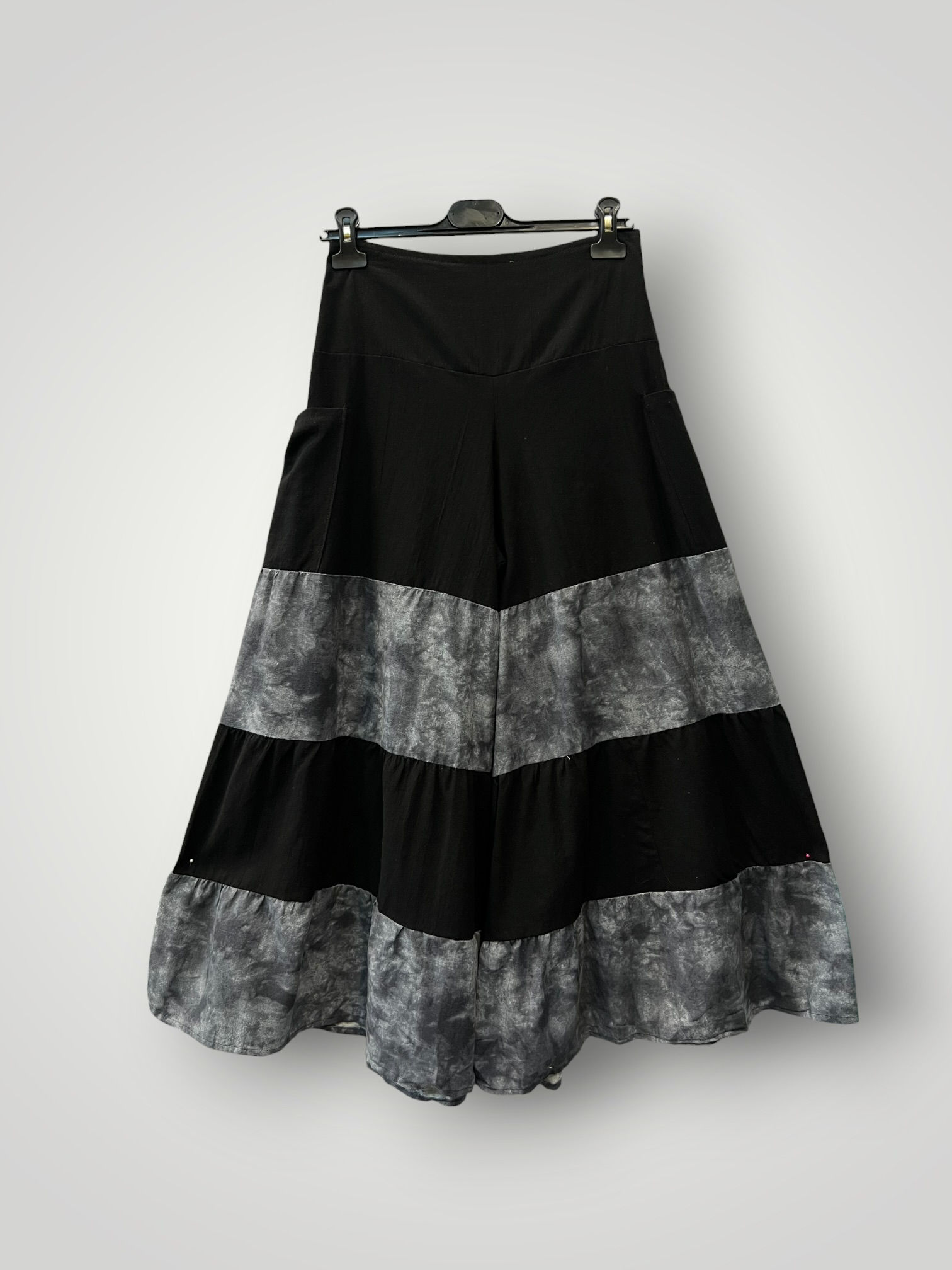 Wide-Length Pants with Multiple Ruffle Layers