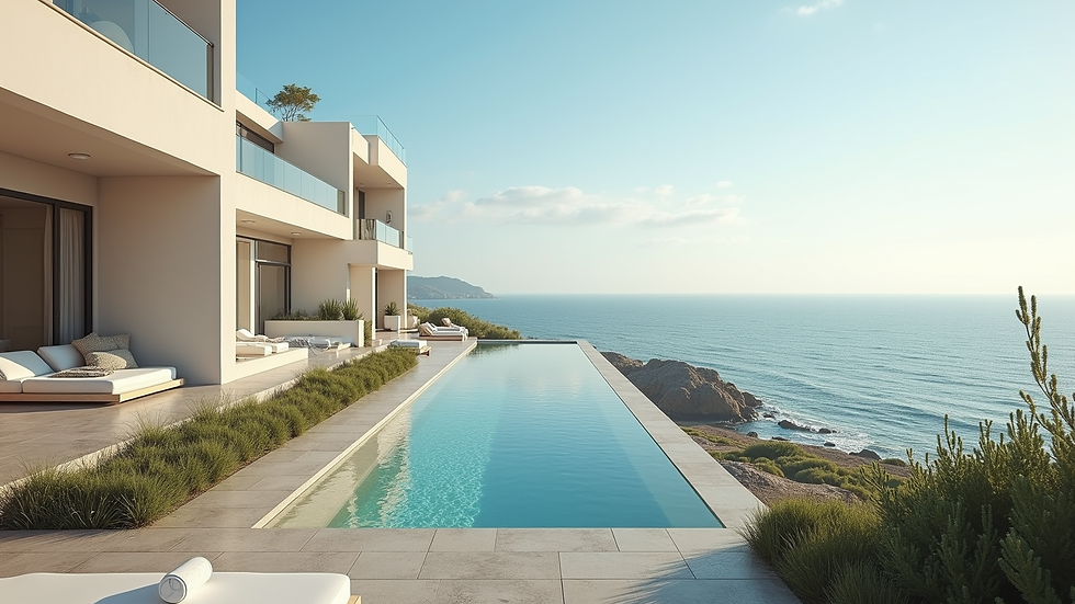 Vista panorámica de un complejo residencial de lujo en la playa