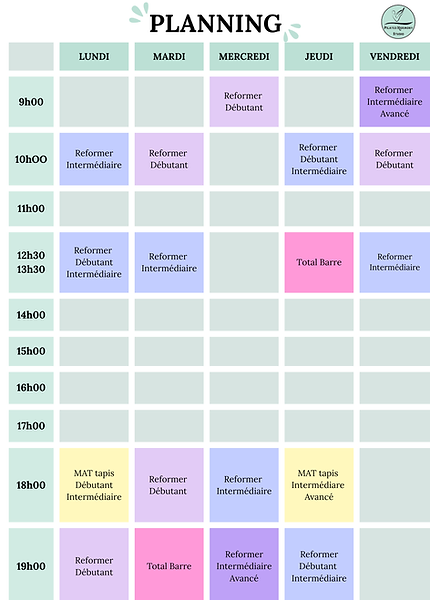 Planning Pilates Reformer, Pilates MAT, Total barre. Studio de pilates Lattes près de Montpellier