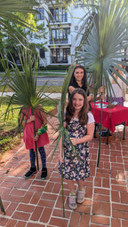 children holding palm fronds