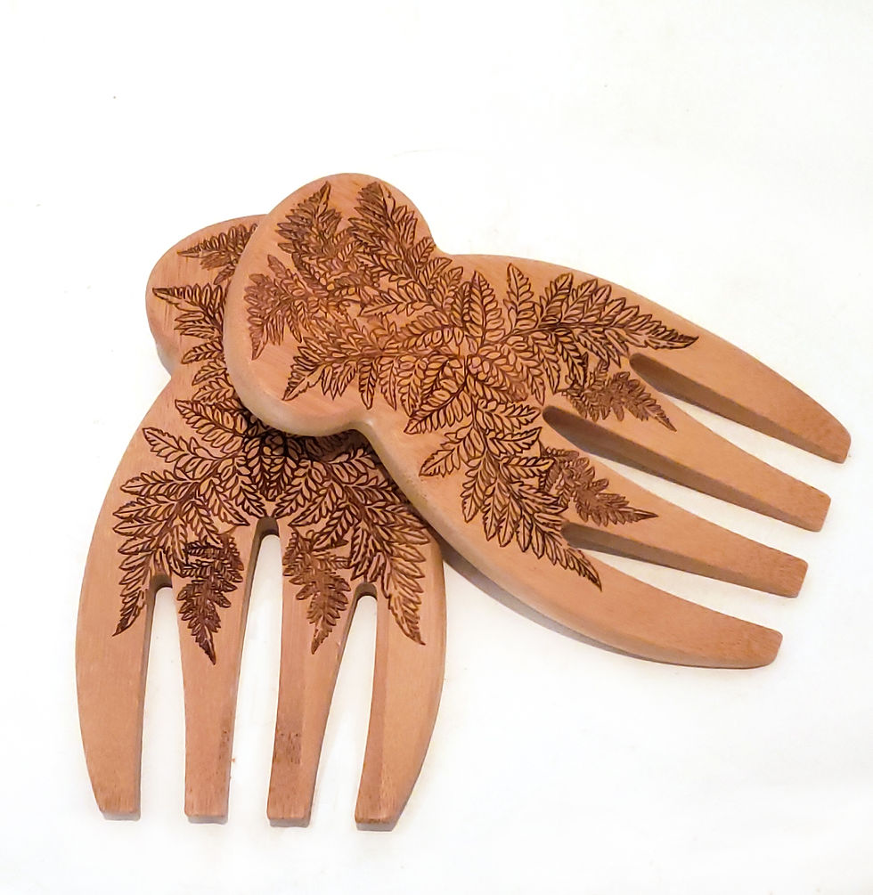 Thumbnail: Engraved Salad or Pasta Hands - Botanical Fern Bouquet