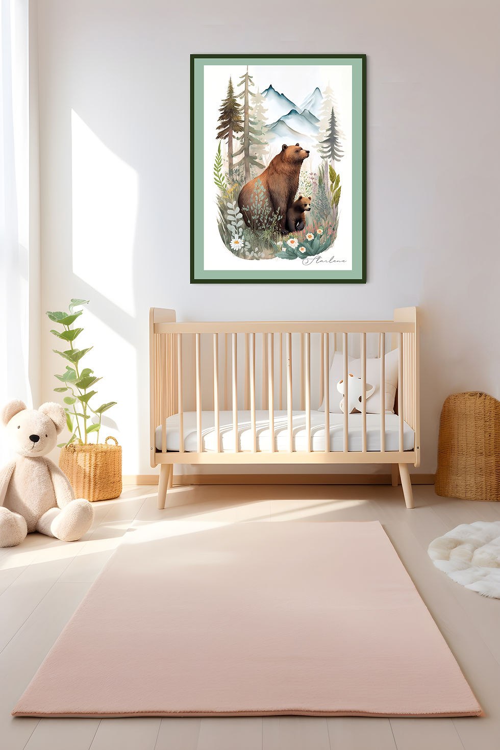 Thumbnail: Grizzly Bear 399 and Cub Print - Woodland Animal Print - Nursery Wall Decor