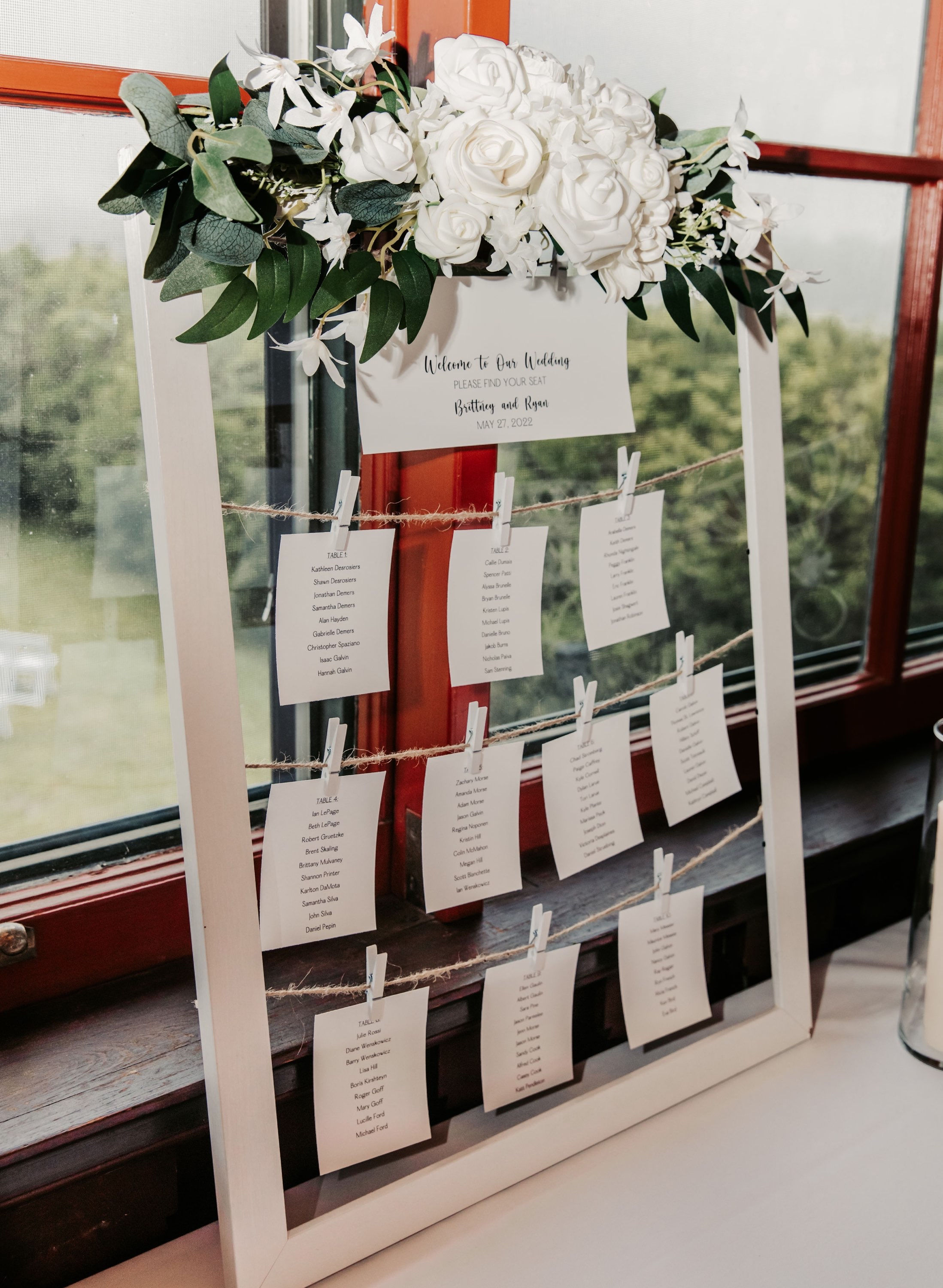 Seating Chart: White Frame with Twine & Tags