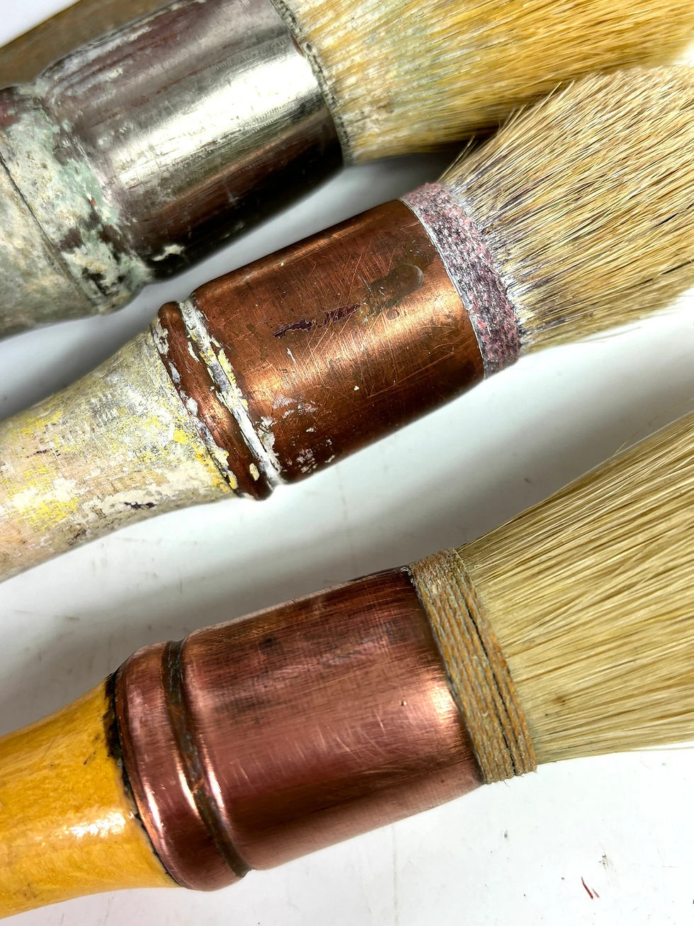 Thumbnail: Five /5 vintage French artist brushes natural bristle inc large Hog hair brush