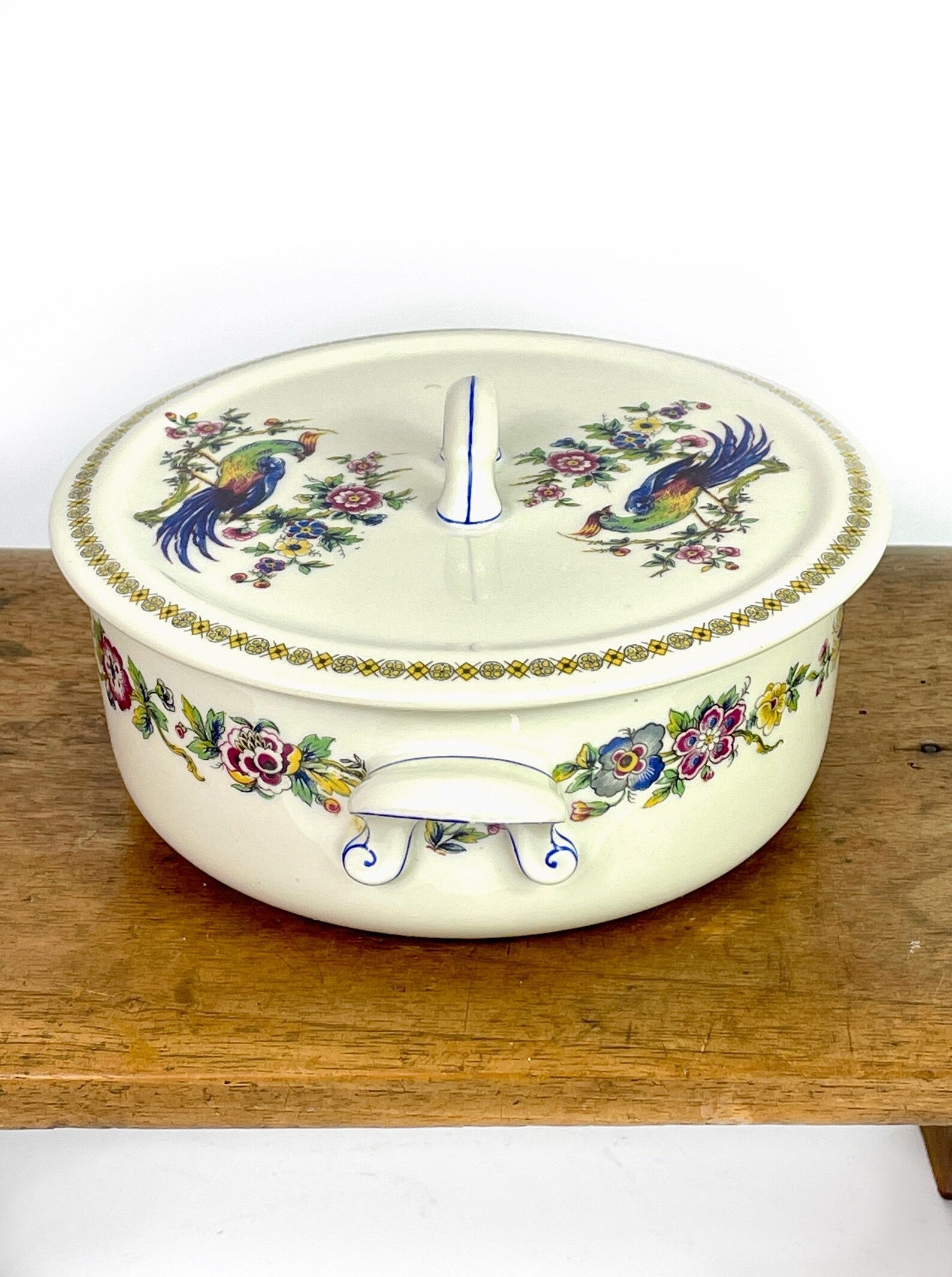 French Aluminite Frugier Limoges Peacock Gratin small Casserole porcelain Oven