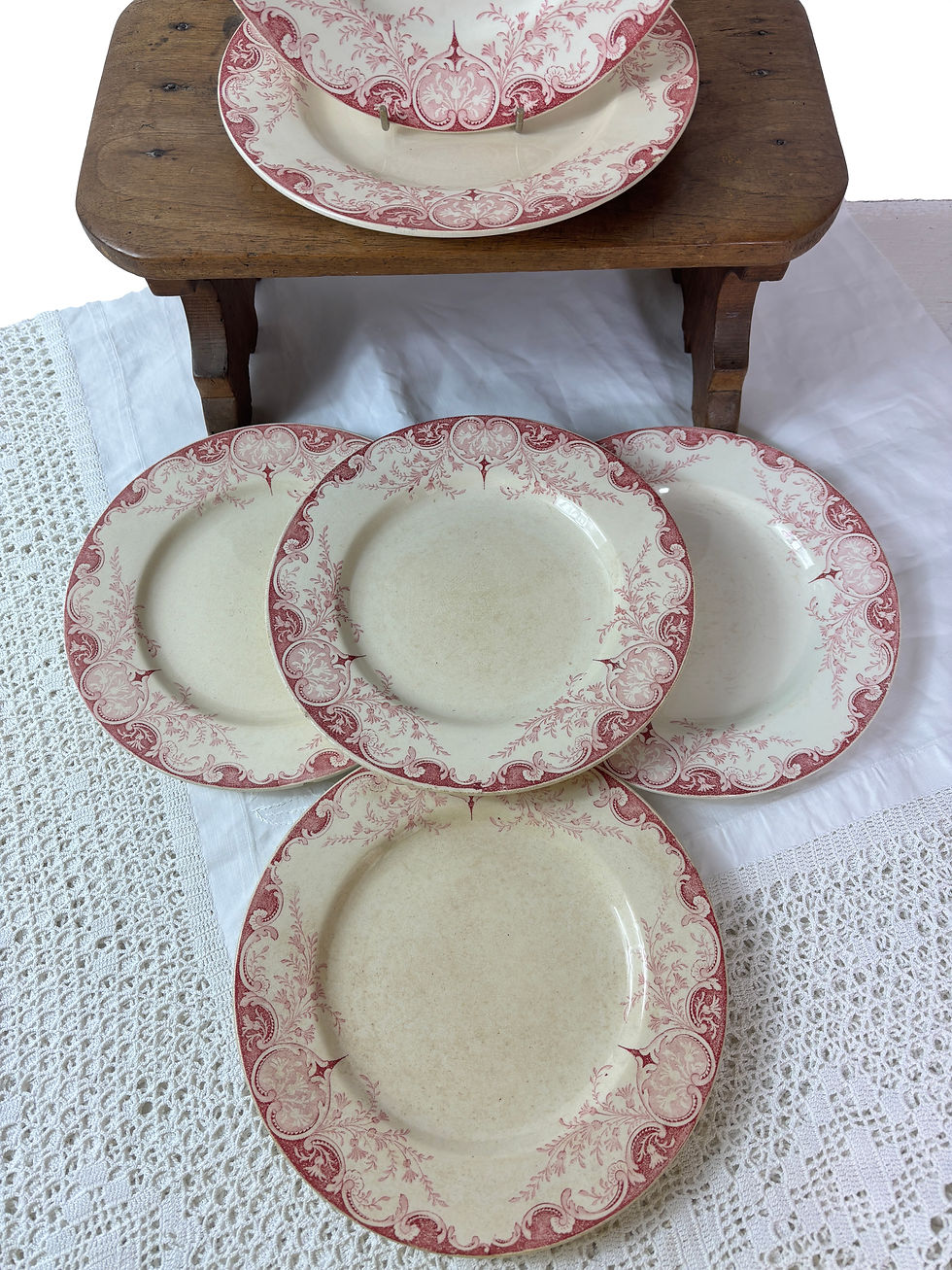Thumbnail: 6 Antique French Ironstone Side Plates: Luneville K&G Phenix, Claret Pink