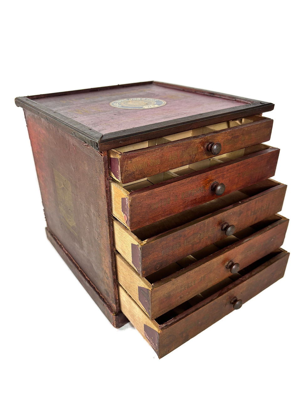 Thumbnail: Antique French Thread Paris Lille Wood drawer Cabinet Chest 1900's 5 drawers