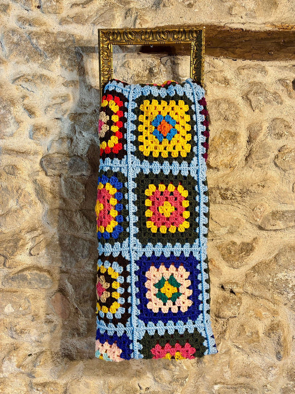 Thumbnail: Vintage crochet quilt Afghan Granny square blanket-wool mix multi