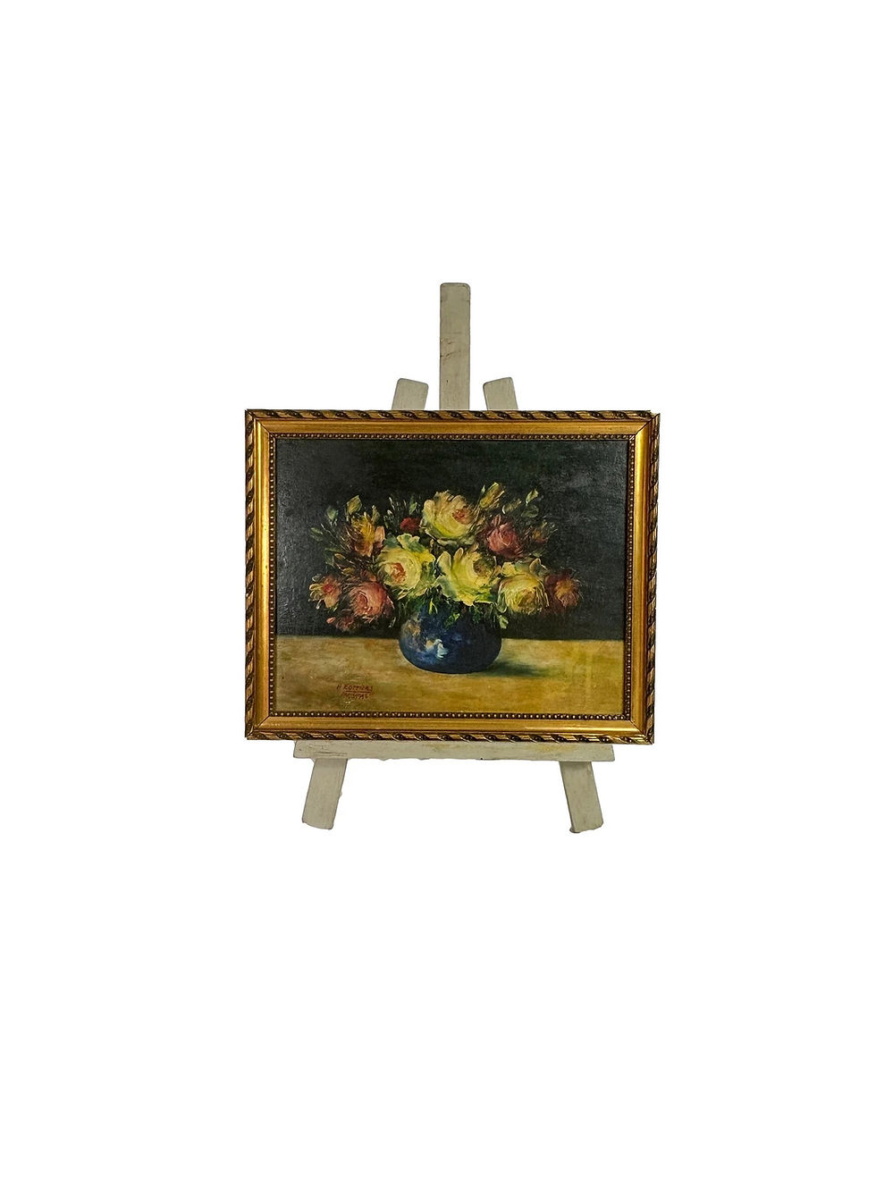 Thumbnail: Antique French Floral still life vase flowers on panel original frame signed