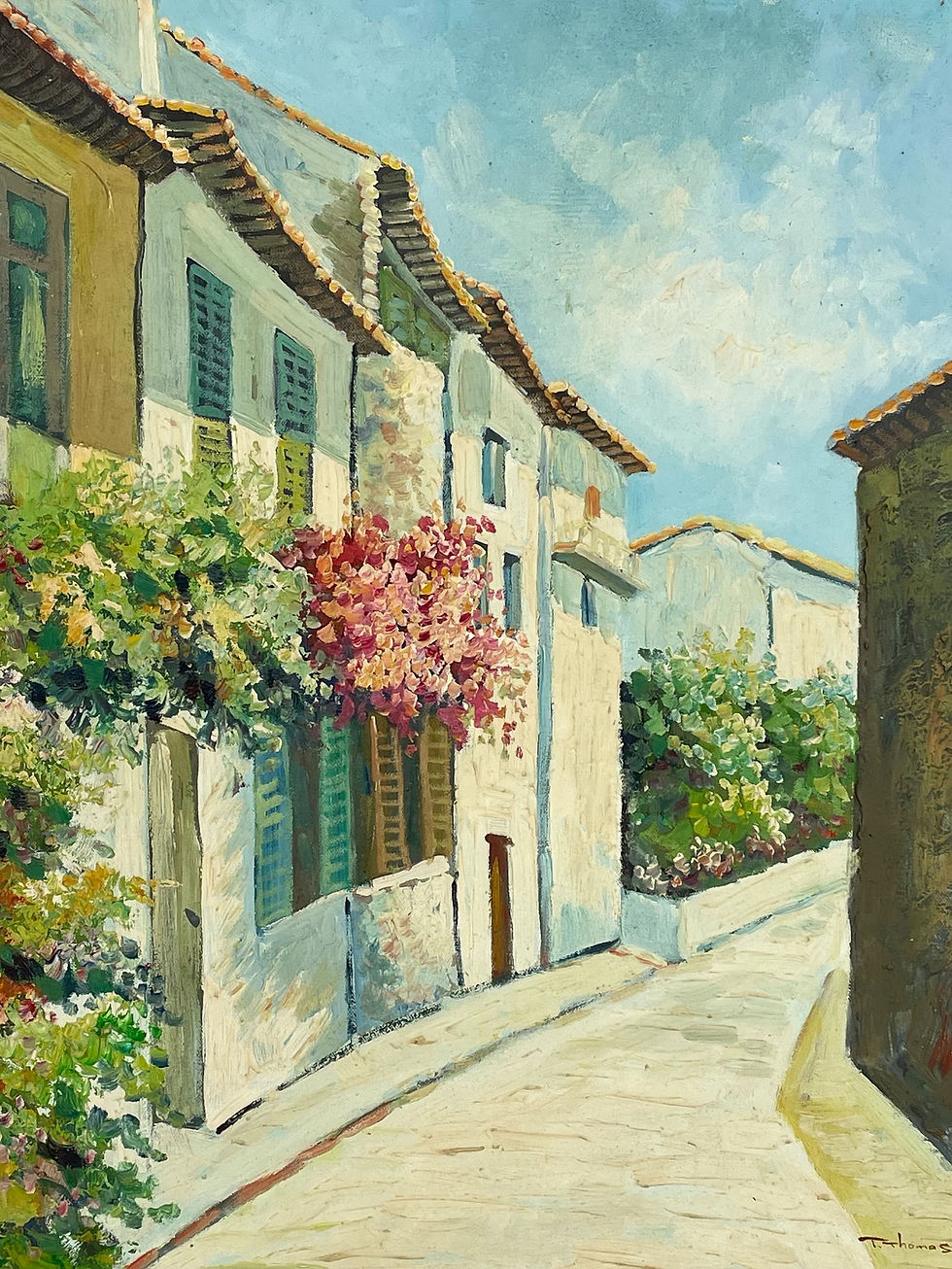 Thumbnail: French large vintage oil on canvas South of France Grimaud St Tropez signed