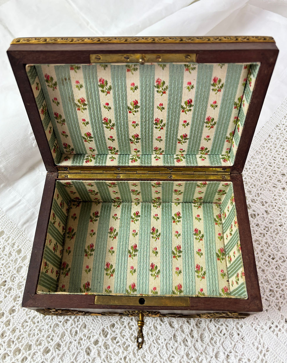 Thumbnail: Antique French Countess Napoleonic jewel box ormolu 1870 silk lined /Key