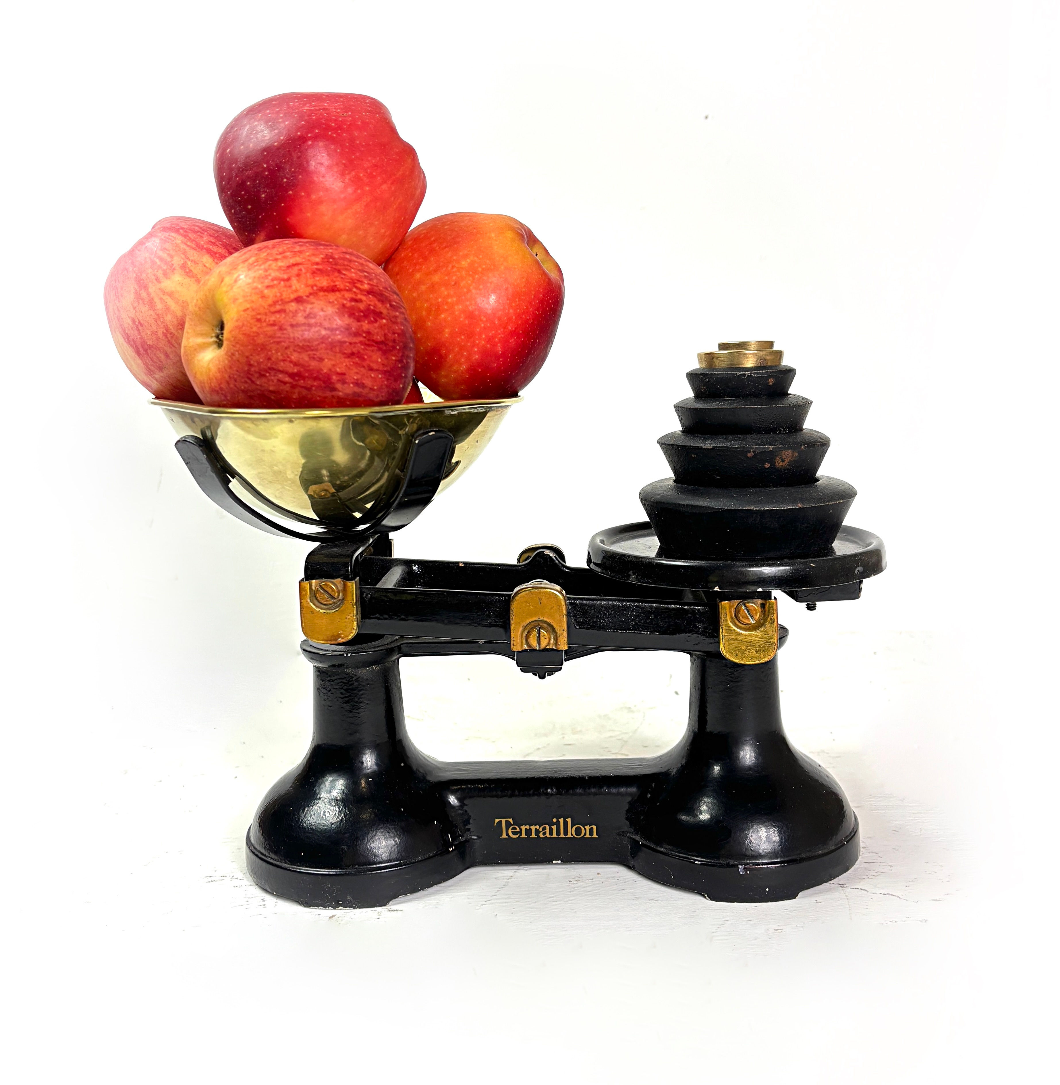 Antique French Terraillon Scales Balance Cast Iron brass with weights