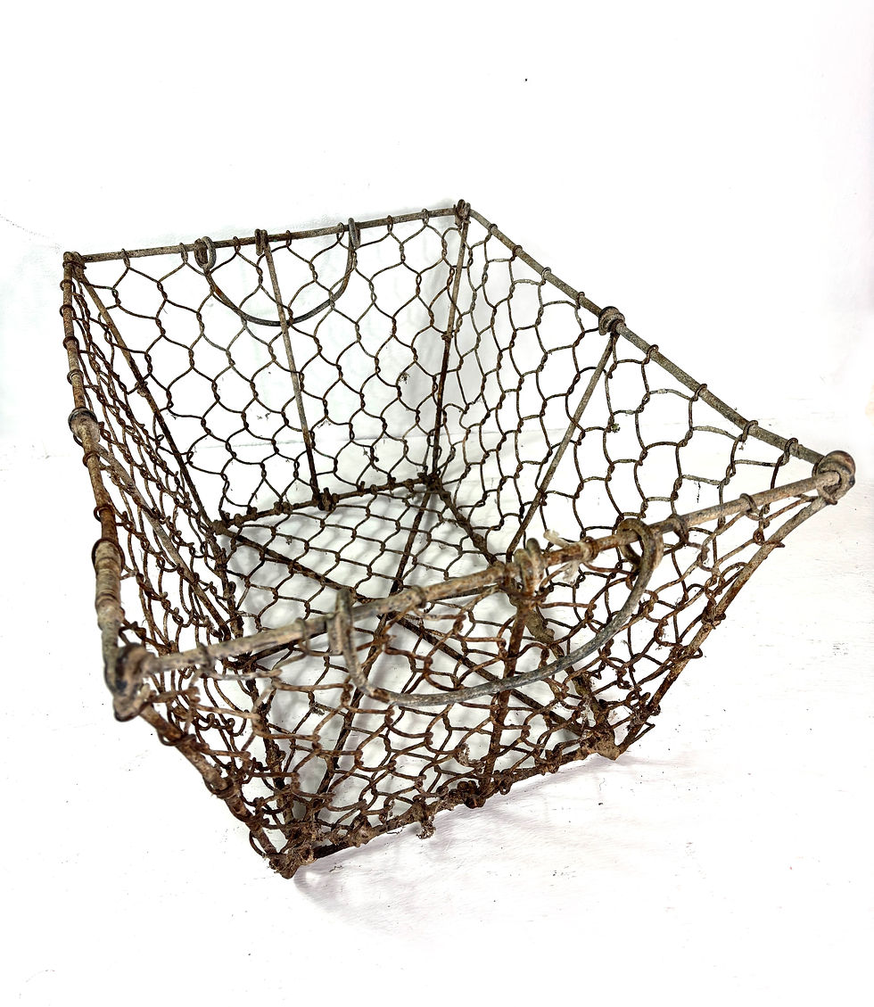 Thumbnail: French Antique large iron & metal Oyster Basket garden kitchen decor