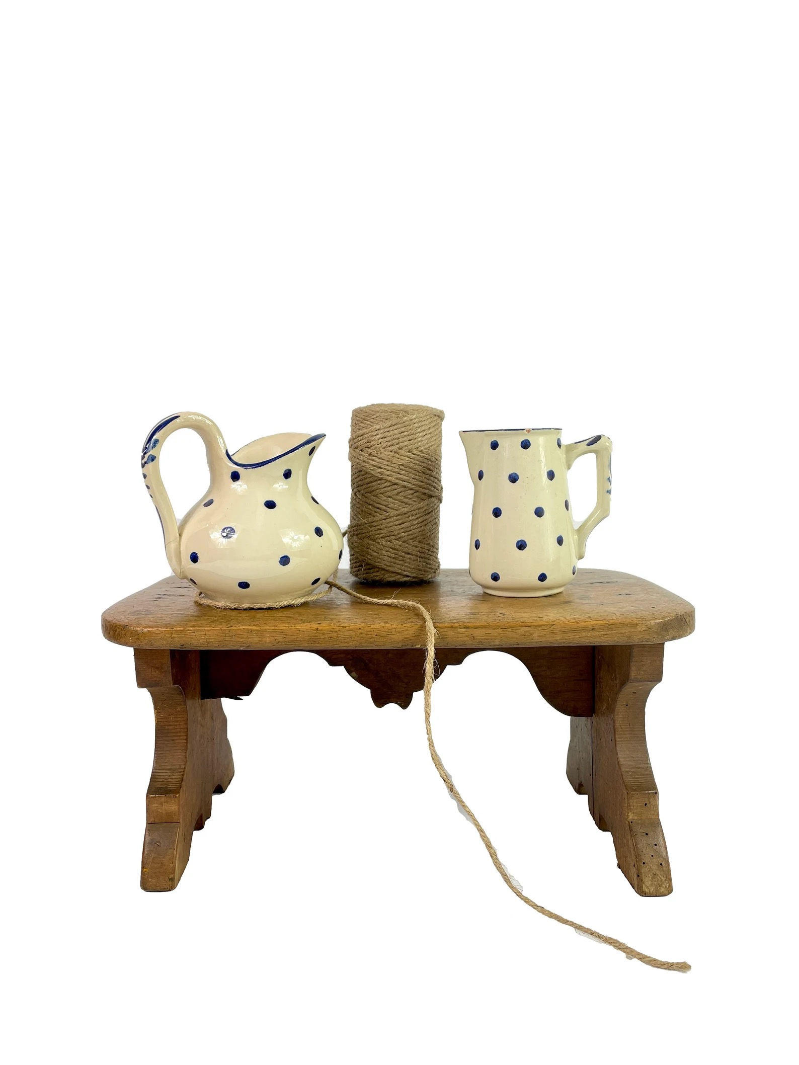 Two Cute St Clement French Polka dot pottery pitcher milk jug / 19th century