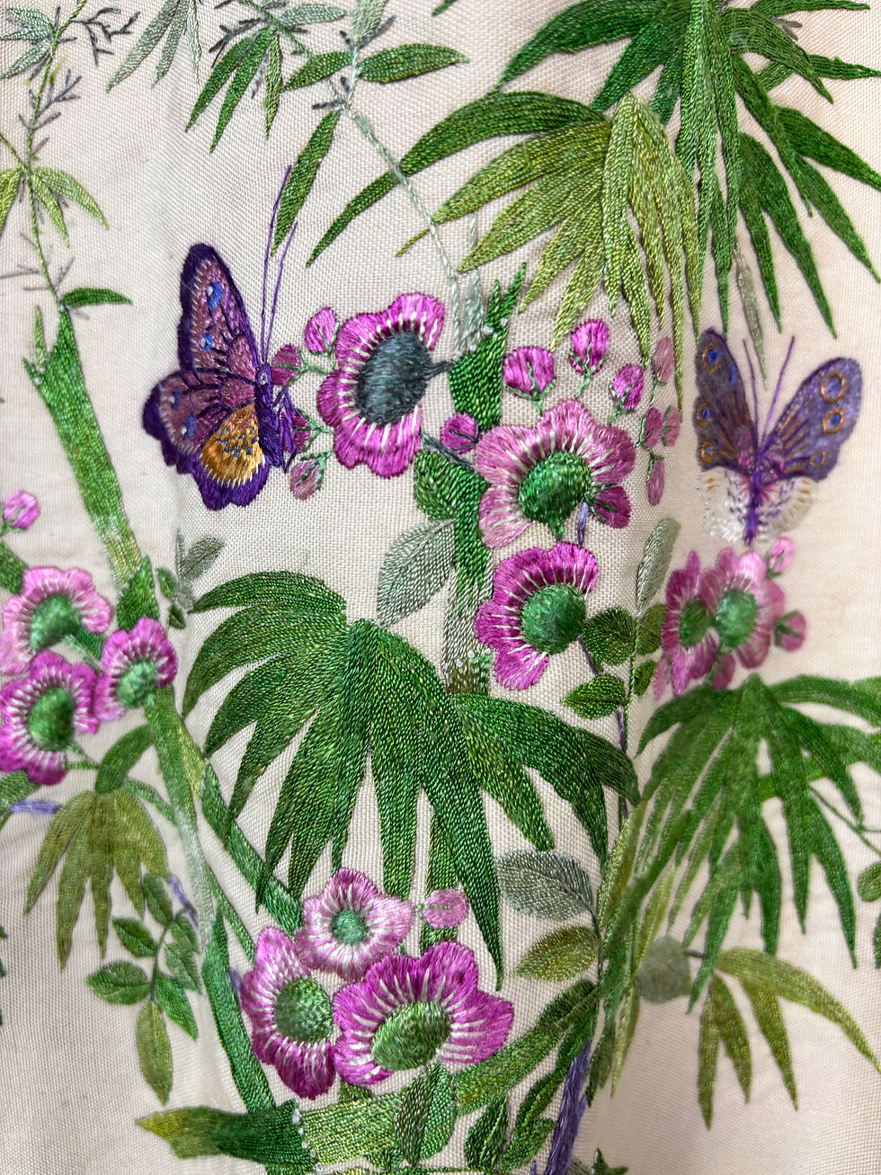 Thumbnail: Antique French pelmet chinoiserie panel silk hand embroidery 210cms