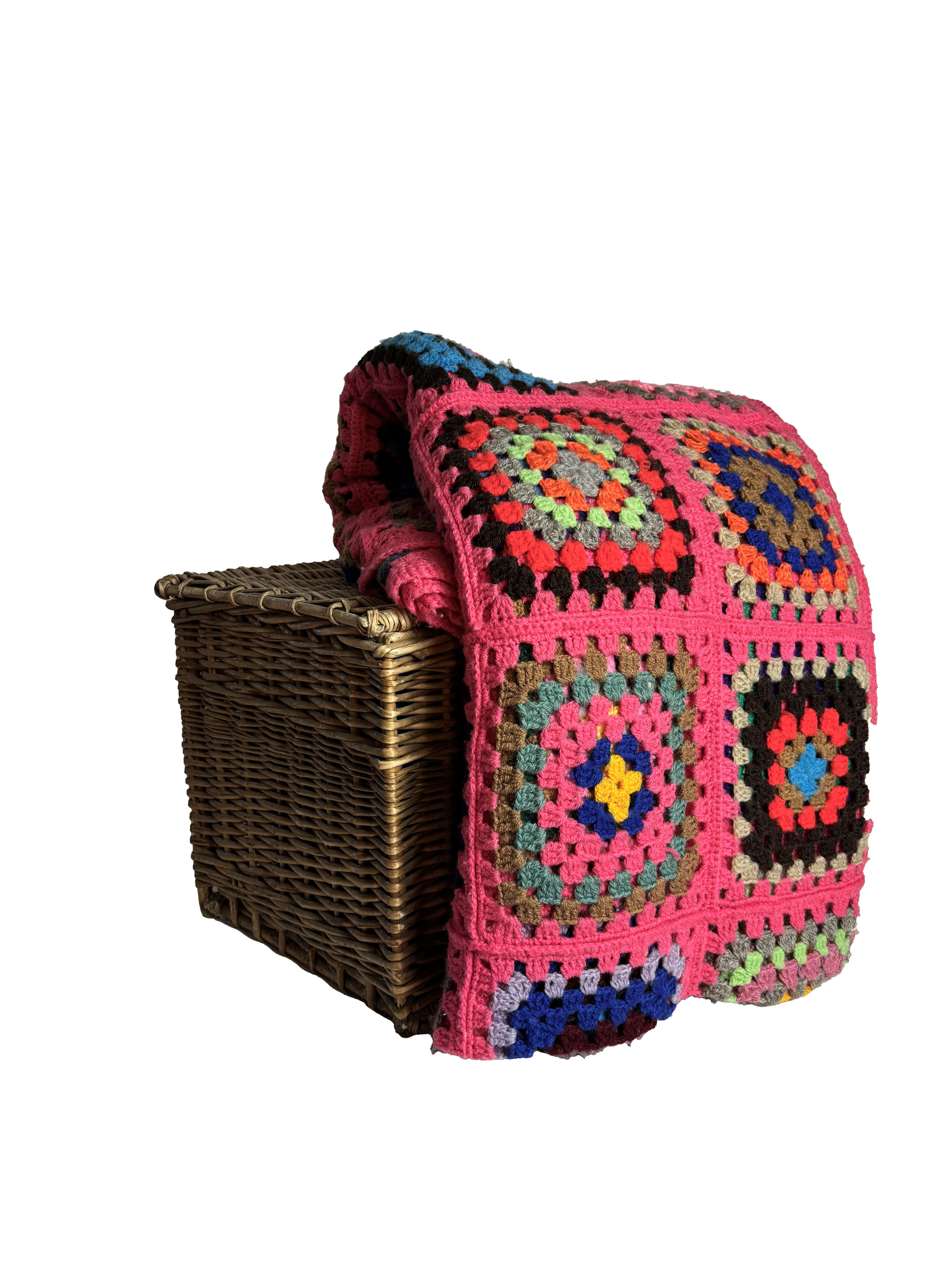 Vintage crochet quilt Granny square blanket-large size wool mix