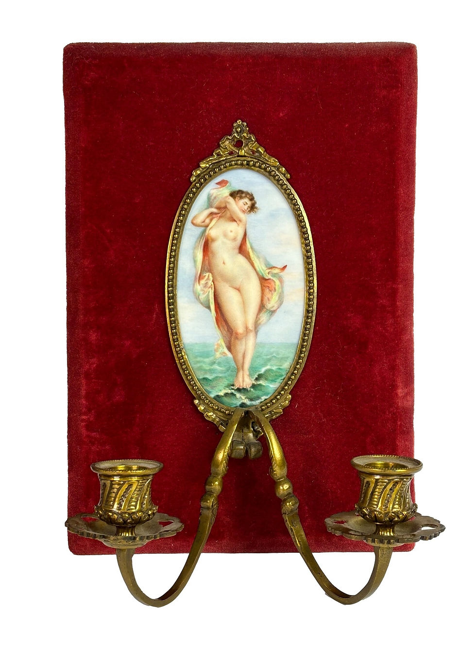 Thumbnail: Pair exceptional rare antique French Limoges porcelain candle sconces signed