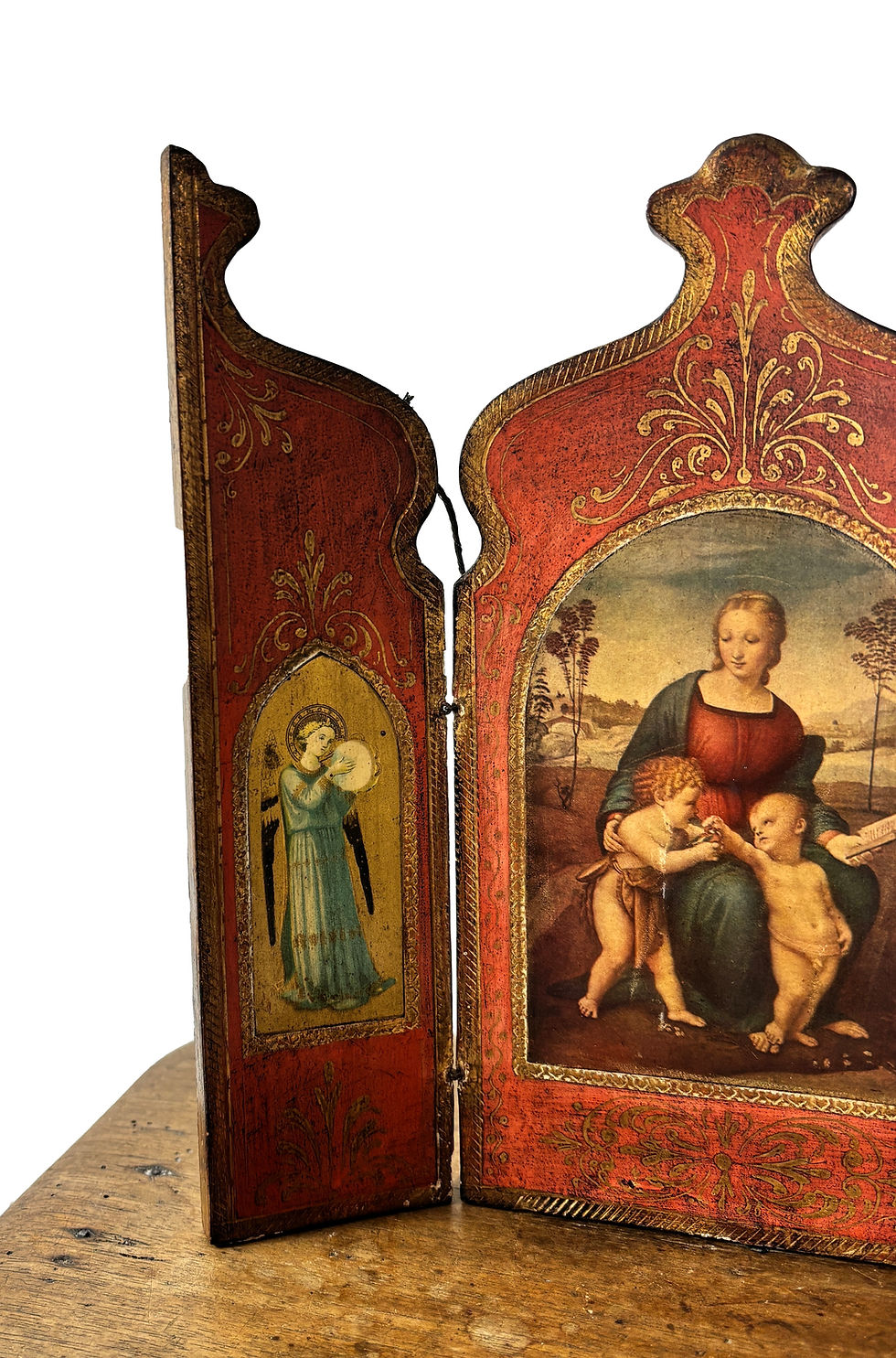Thumbnail: Antique Triptych Icon Altar Madonna & Child Raphael Florentine Gold leaf 1920s