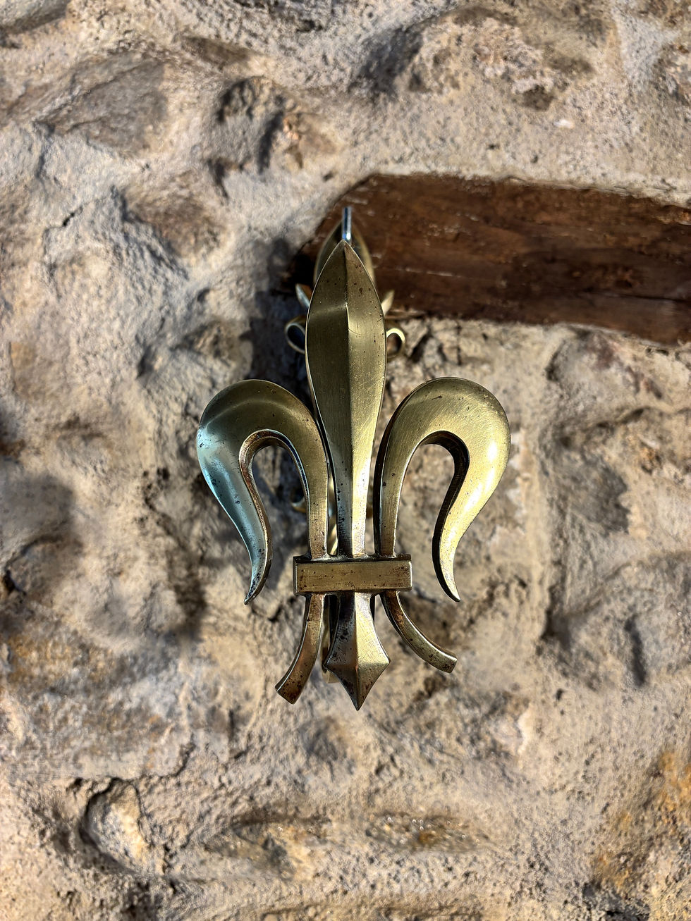 Thumbnail: Antique French Bronze Fleur de Lys Grand Curtain Holdbacks 1890 signed