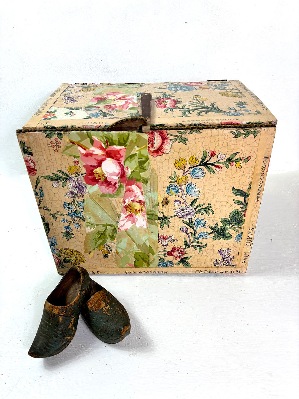 Thumbnail: Antique French wall paper sample Box Paul Dumas wooden storage