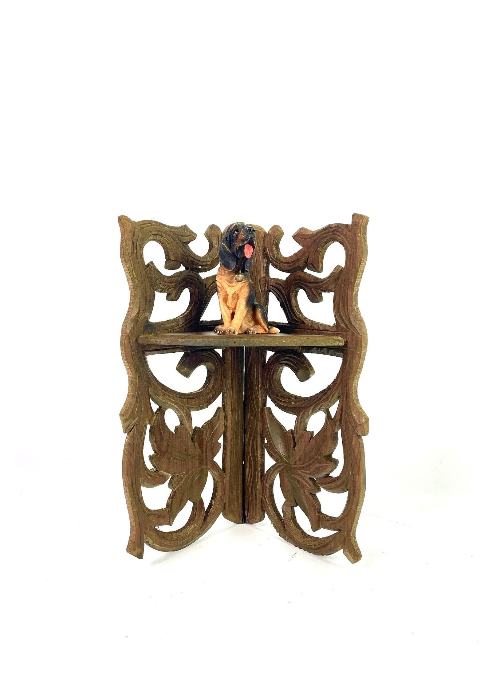 French antique Black Forest Fruit wood hand carved corner Shelf Etagere