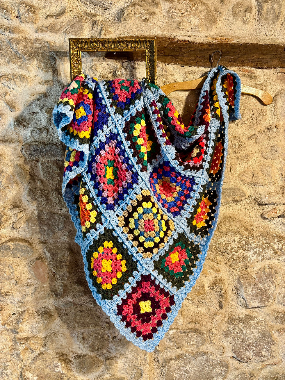 Thumbnail: Vintage crochet quilt Afghan Granny square blanket-wool mix multi
