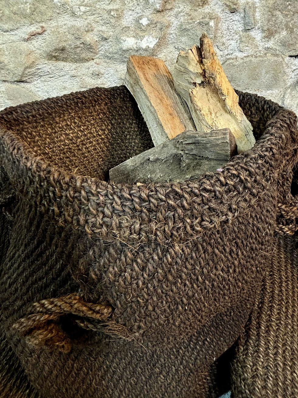 Thumbnail: Antique large French Sac de Charbon Log basket Coir Sisal 1900's Rare Find