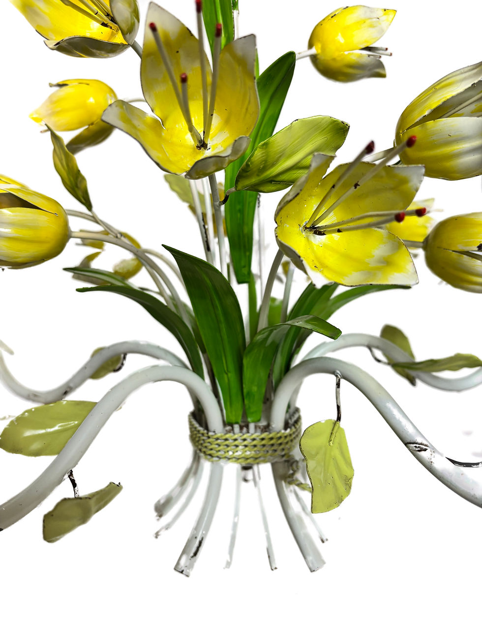 Thumbnail: French 5 bulb Tulip tole ware chandelier- hand painted circa 1960's
