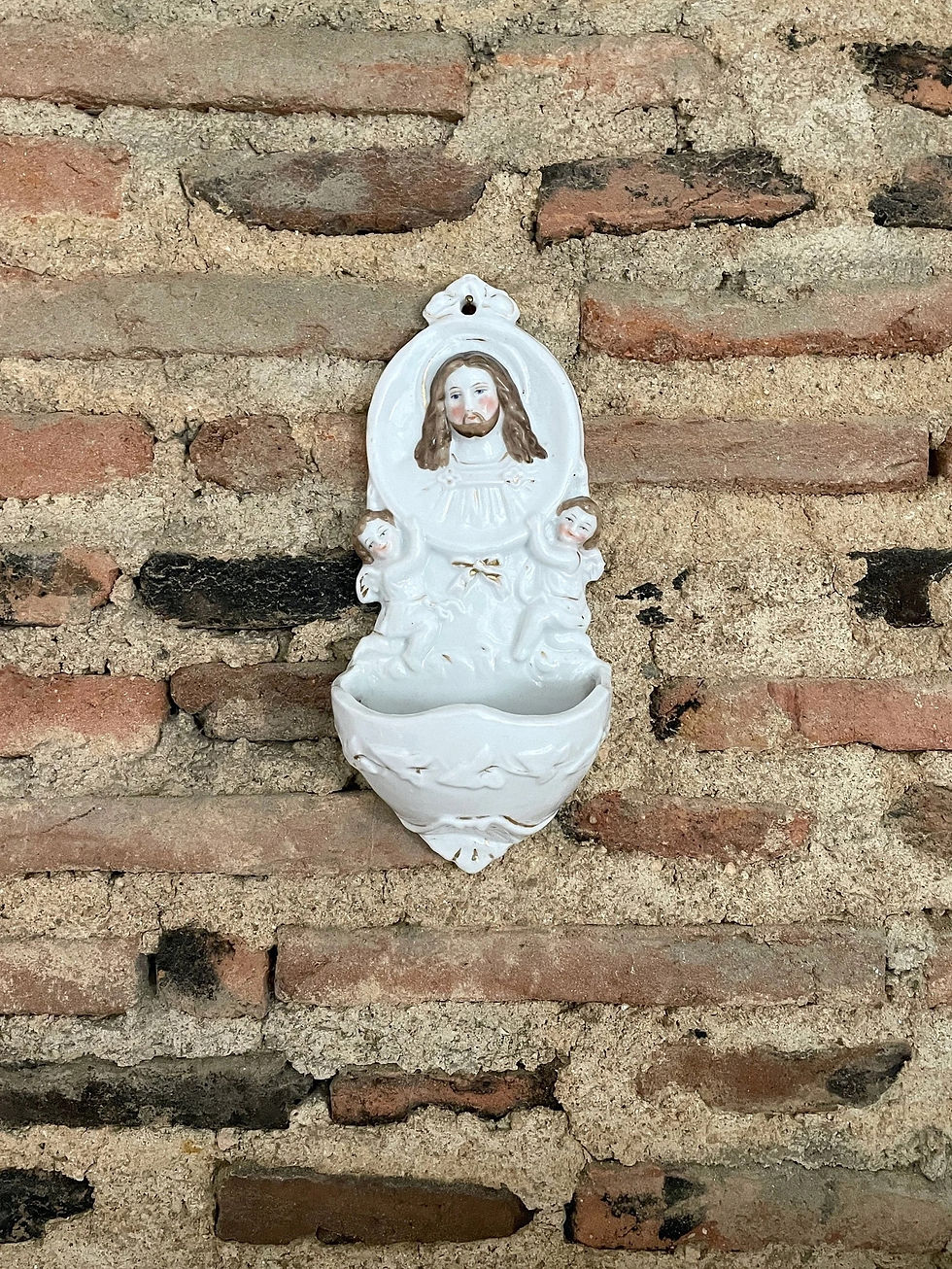 Thumbnail: Large French 19th century antique white Porcelain Putti & Christ Benitier