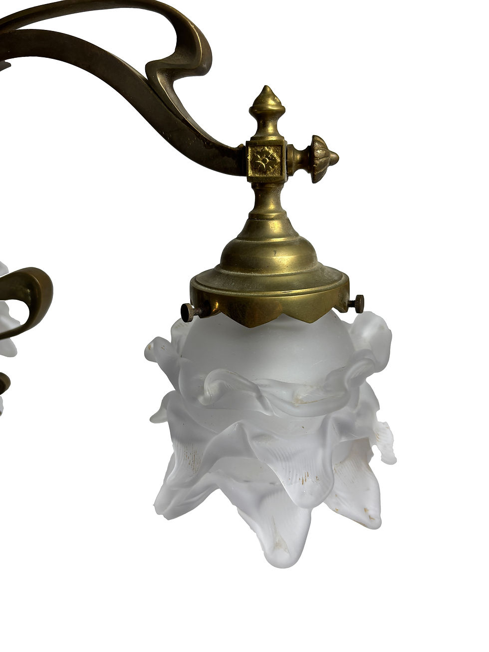 Thumbnail: French bronze art nouveau Chandelier with vienne glass double flower shades