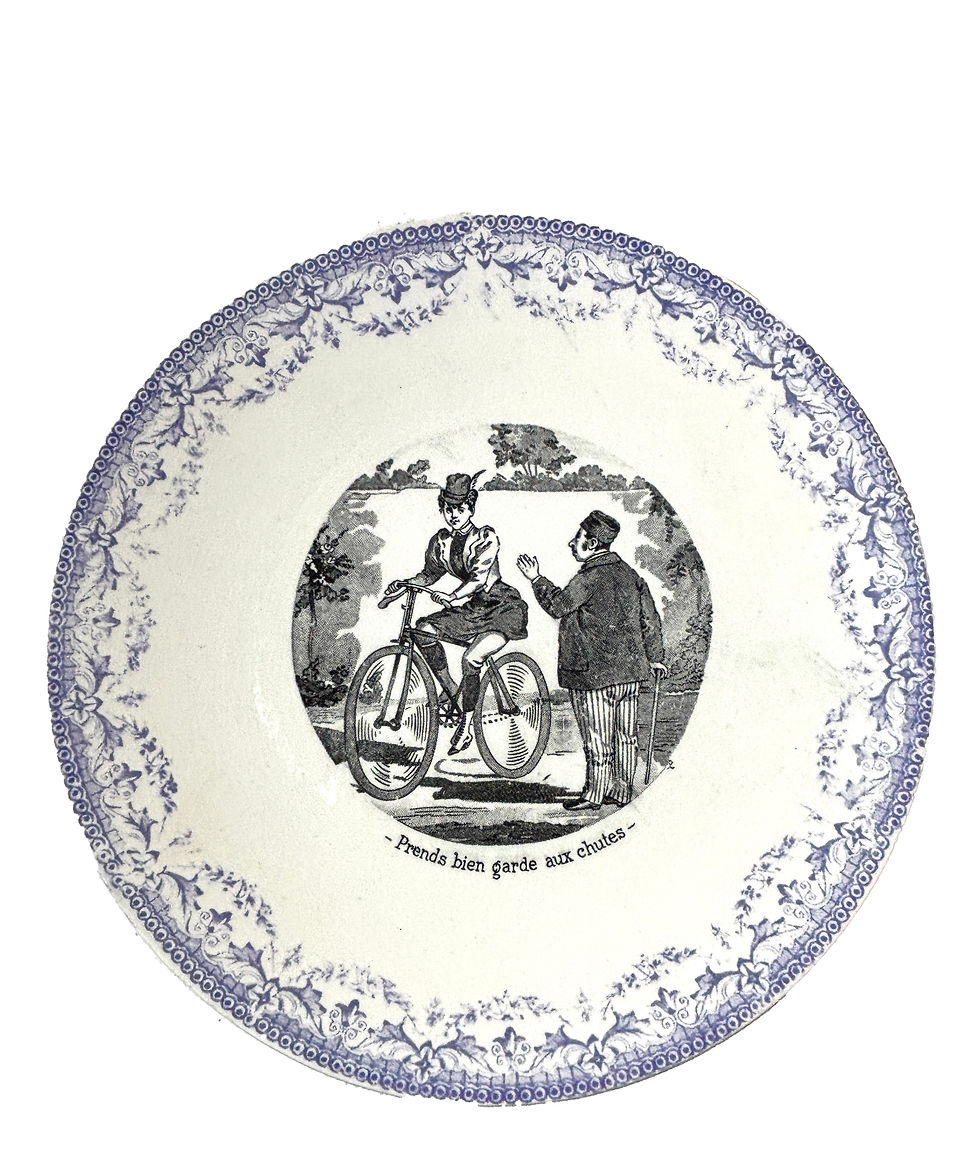 Thumbnail: 6 French antique Sarreguemines Lilac plates talking Cycling /Superb condition