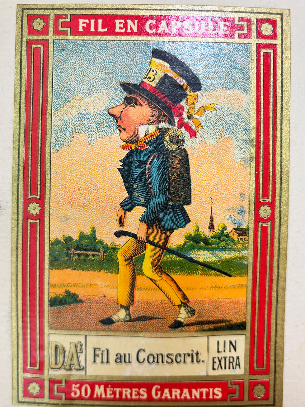 Thumbnail: French rare antique thread fils lin box character lithographs 1900
