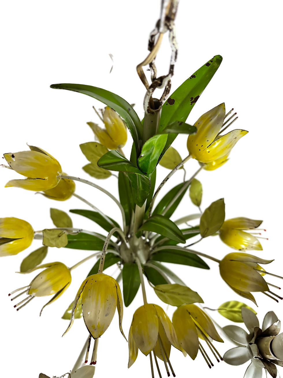 Thumbnail: French 5 bulb Tulip tole ware chandelier- hand painted circa 1960's