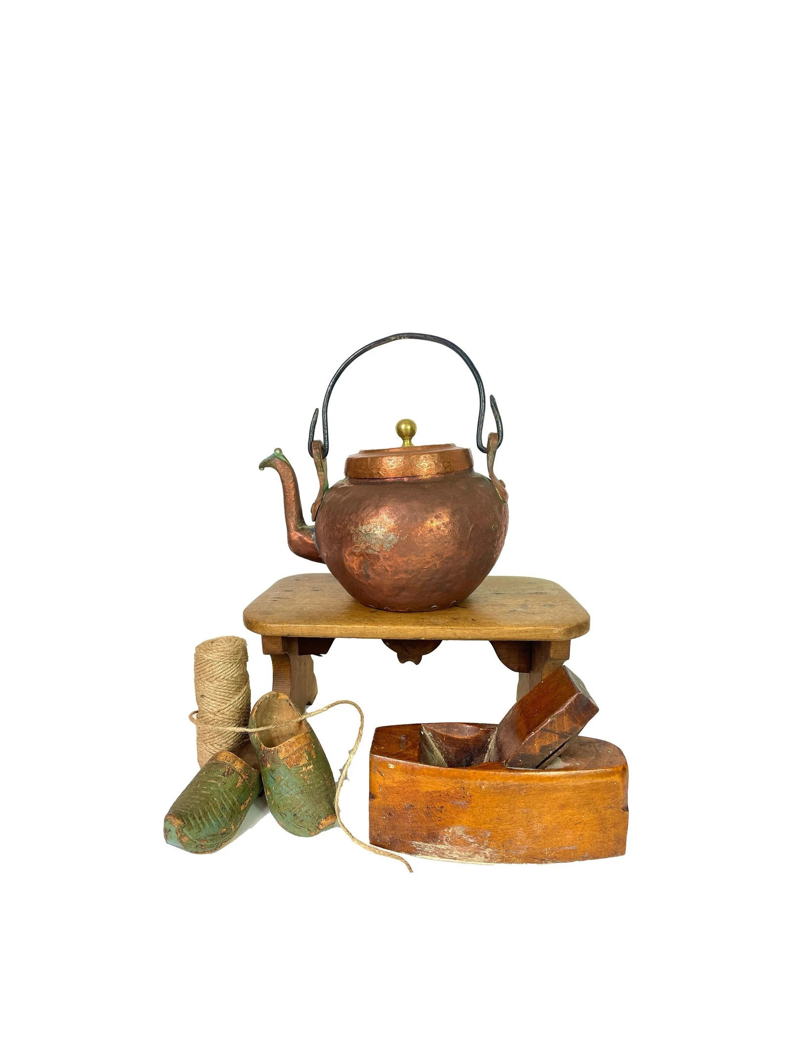 Antique French Copper Brass Snake Spout fire Kettle weathered and characterful